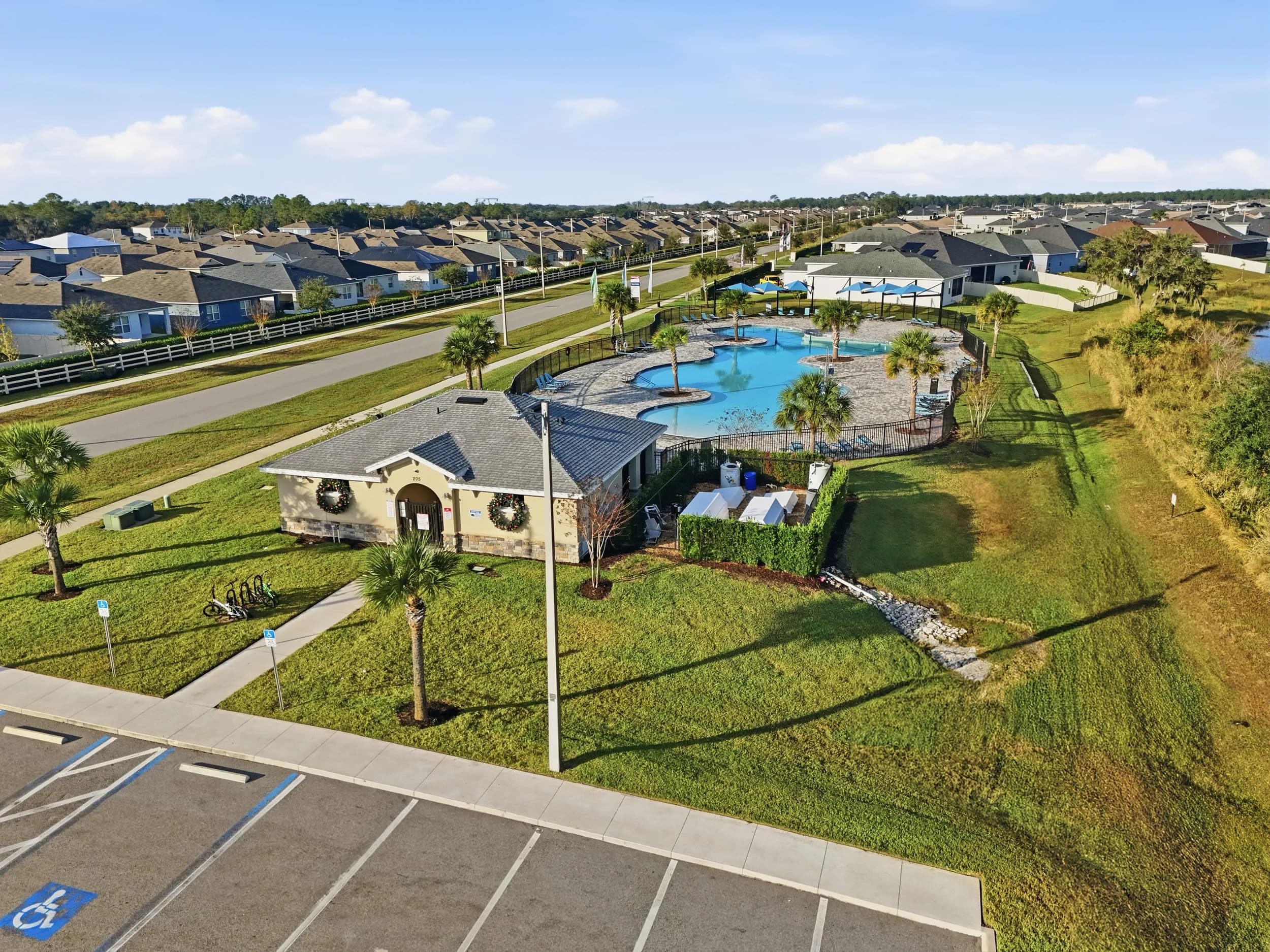 Villa Mar amenity center and pool from the air