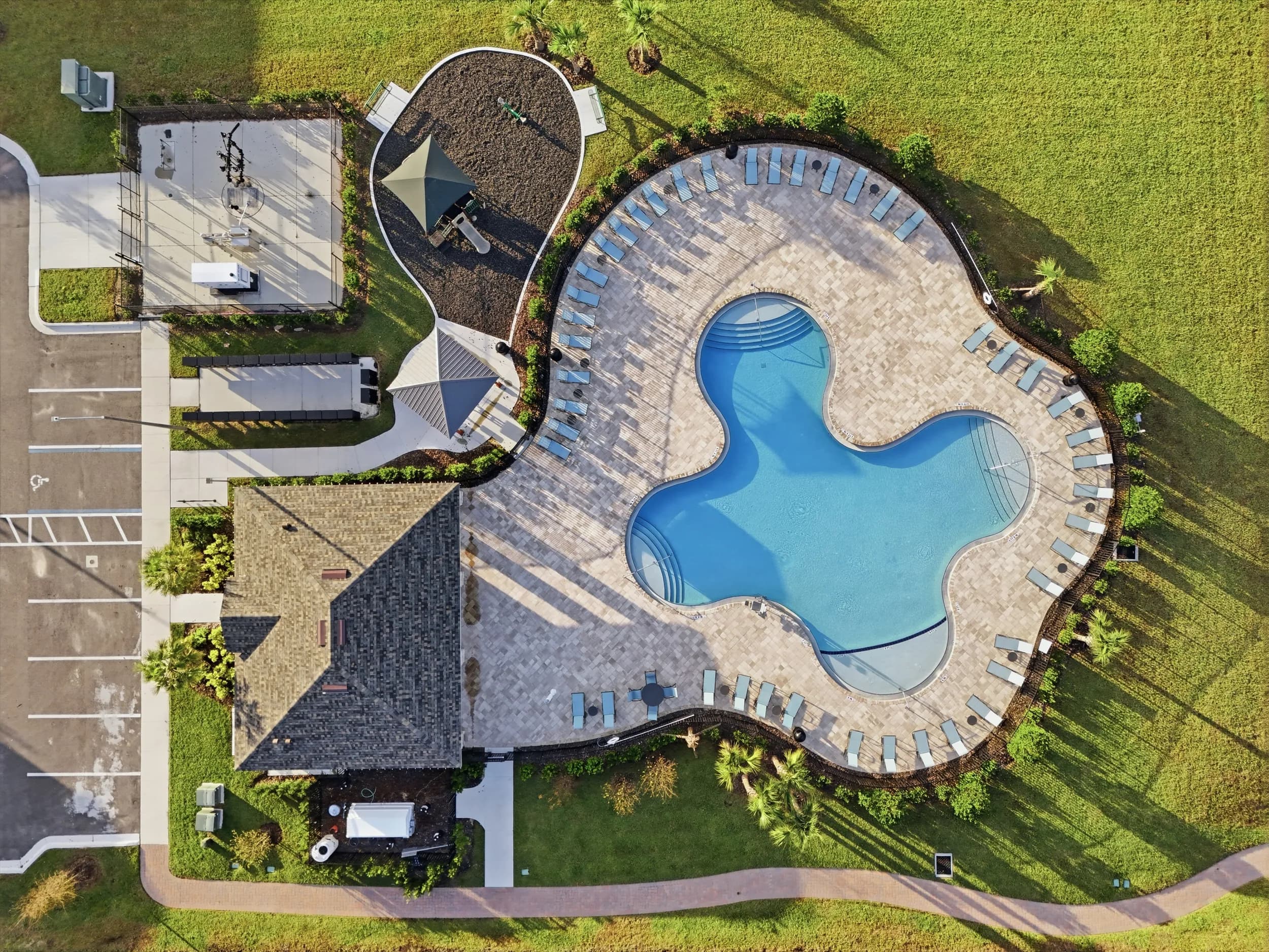 Top-down aerial of the Crosswinds community pool