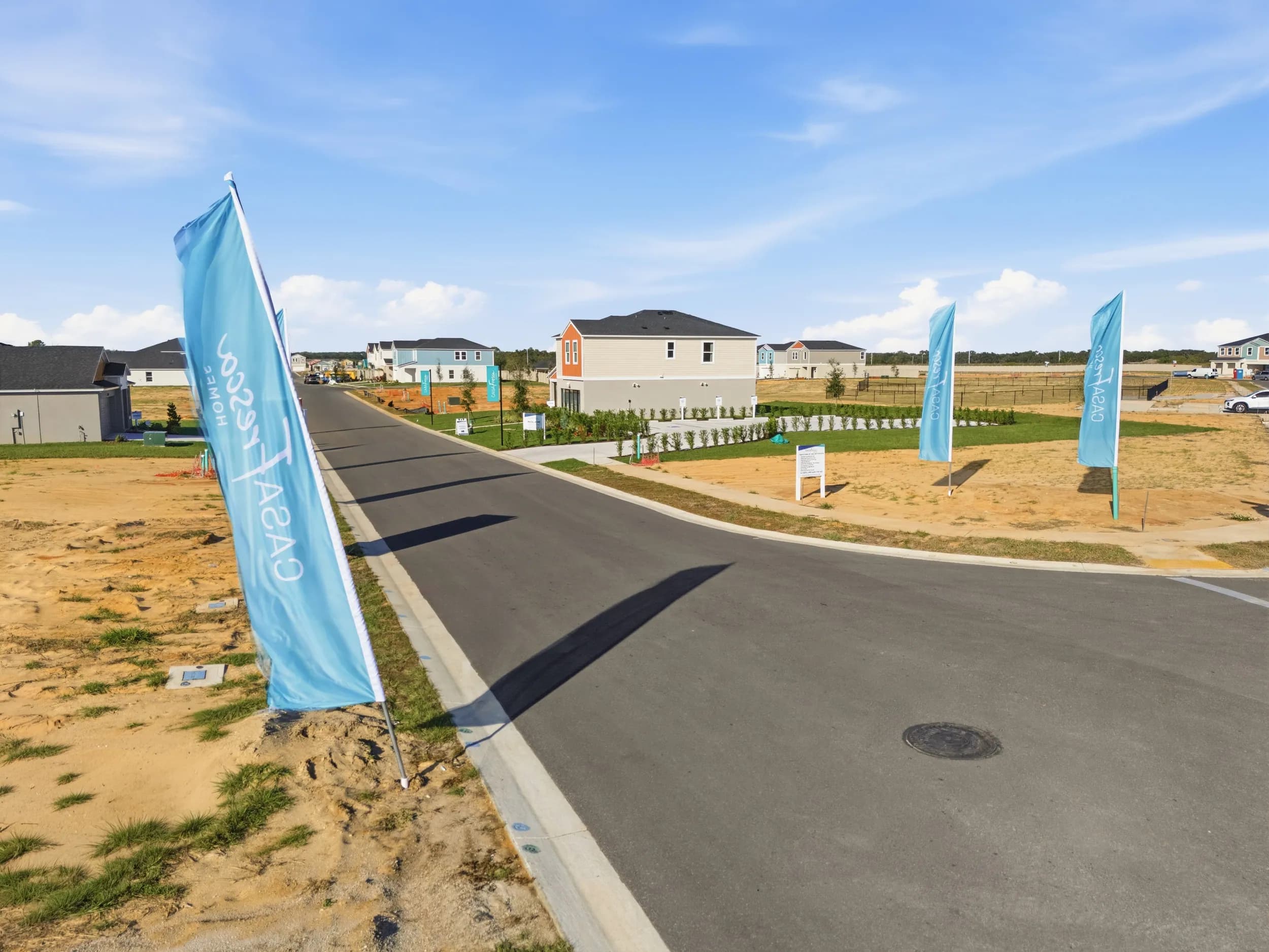 Crosswinds community entry with Casa Fresca flags