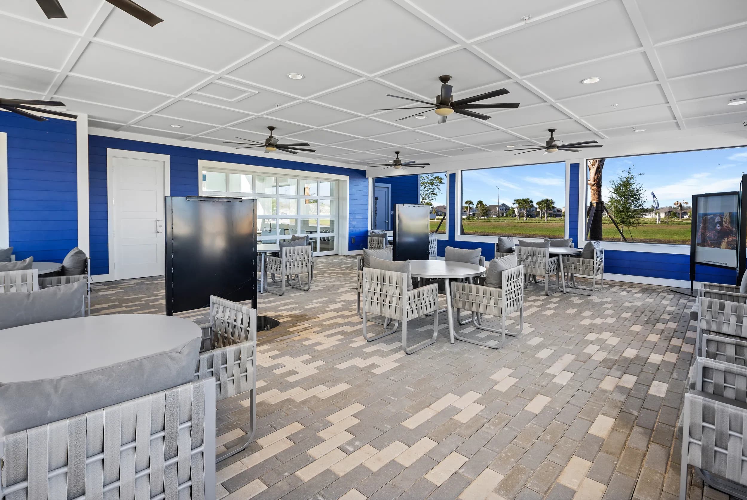 Covered lanai of the Meridian Parks amenity center