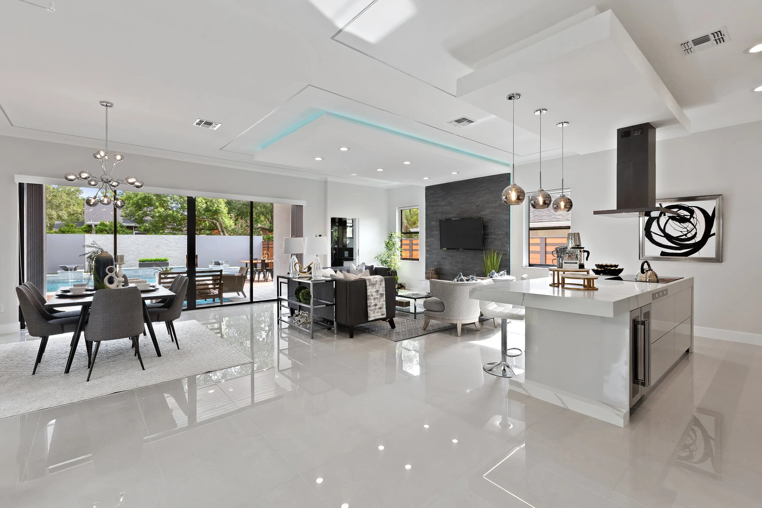 Modern open kitchen and living room