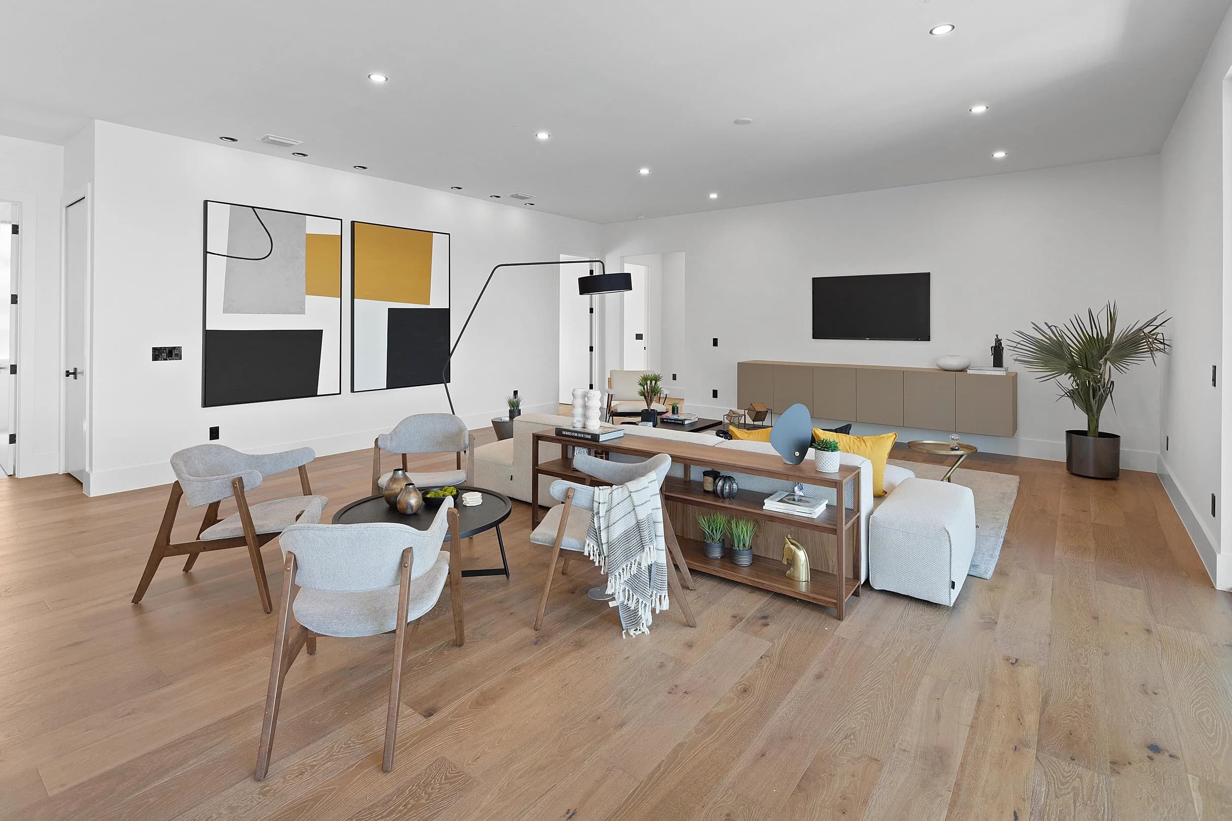 Modern open living room in a model home