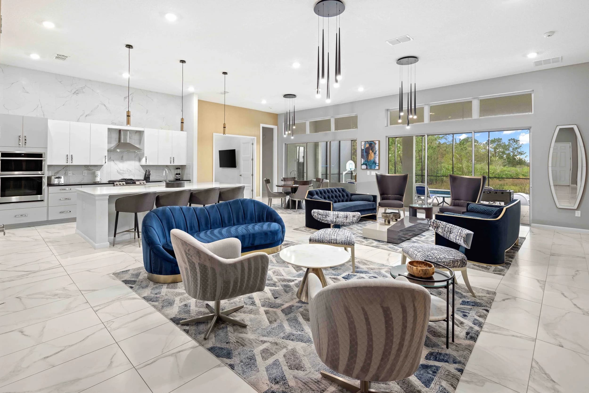 Open kitchen and living room in a vacation rental