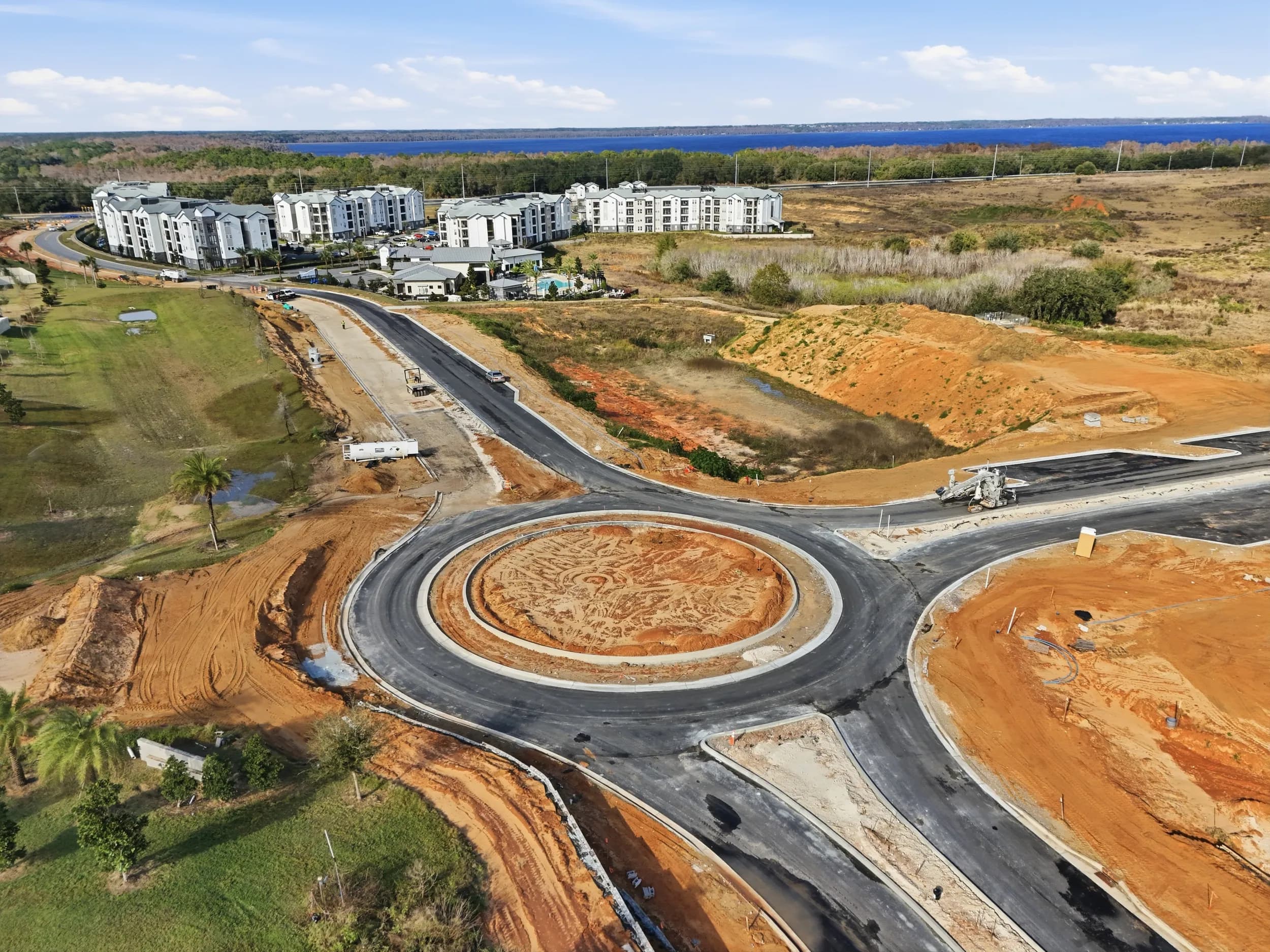 New roundabout and entry road under construction