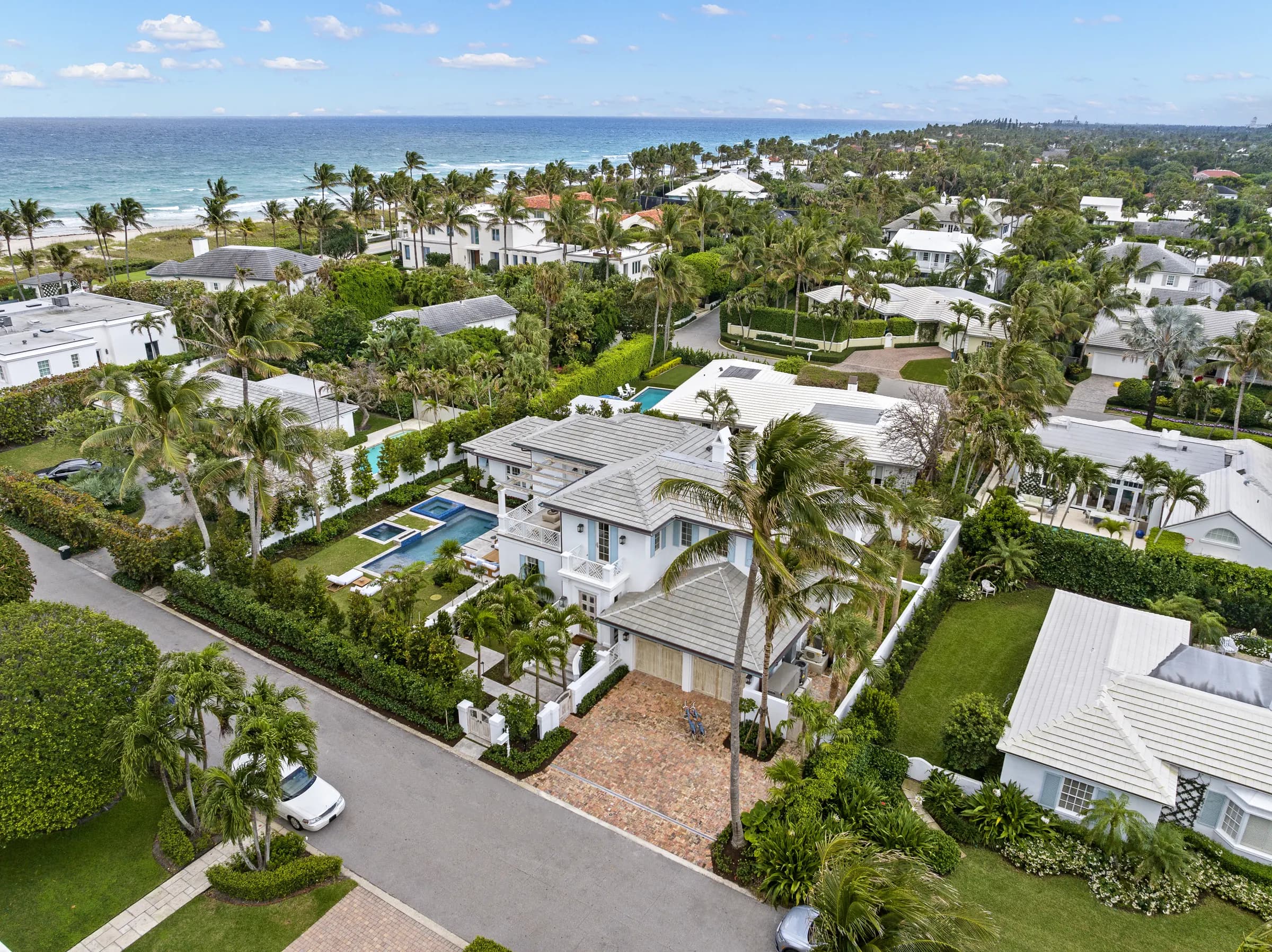 Aerial of the house and pool with the Atlantic beyond