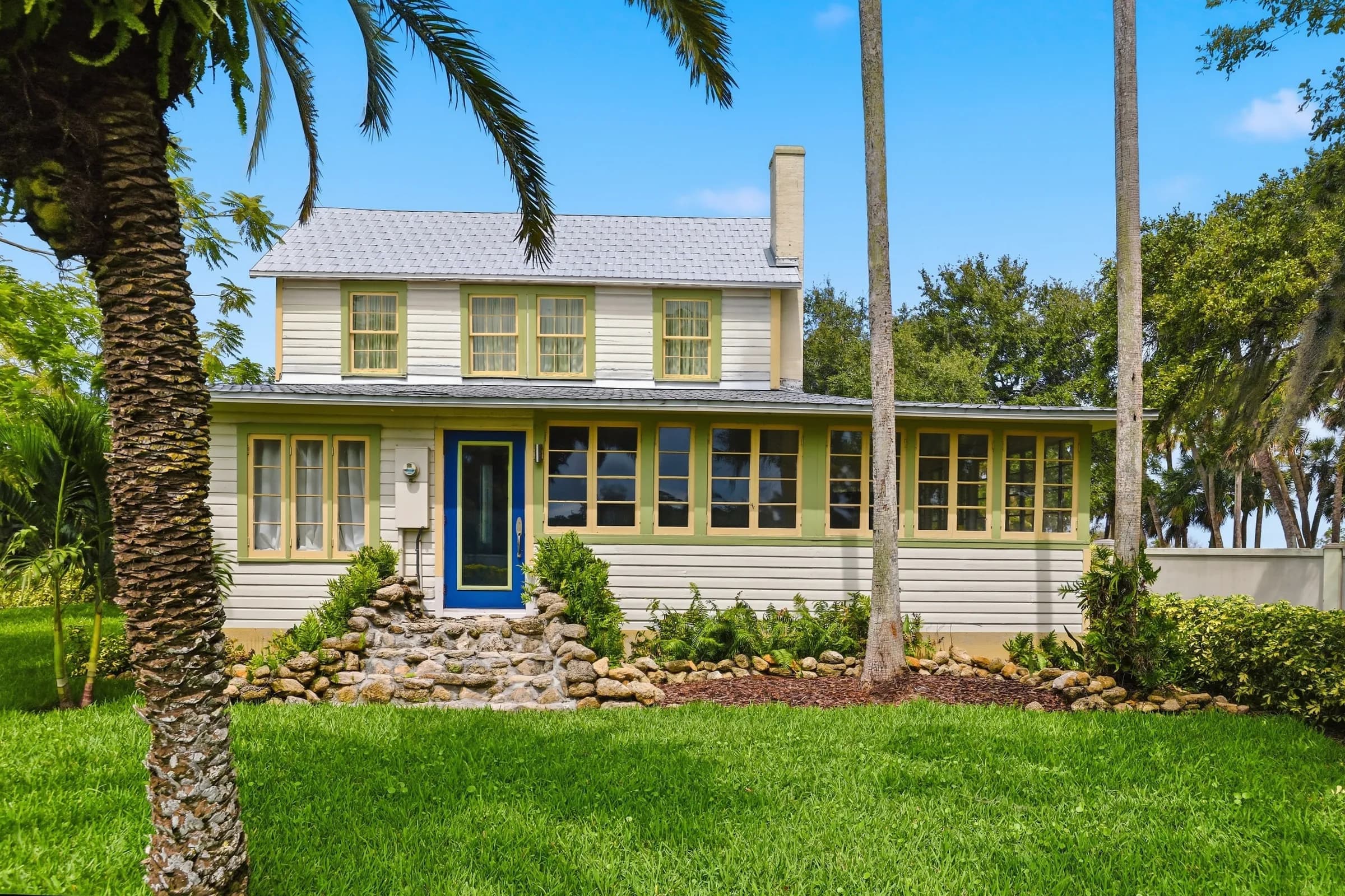 The restored circa-1890 farmhouse on the grounds